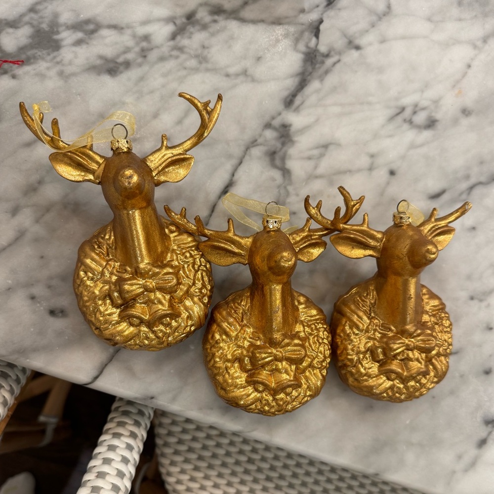 TRIMSETTER by Dillard's Set of 3 Gold Stag Deer Elk Christmas Tree Ornaments